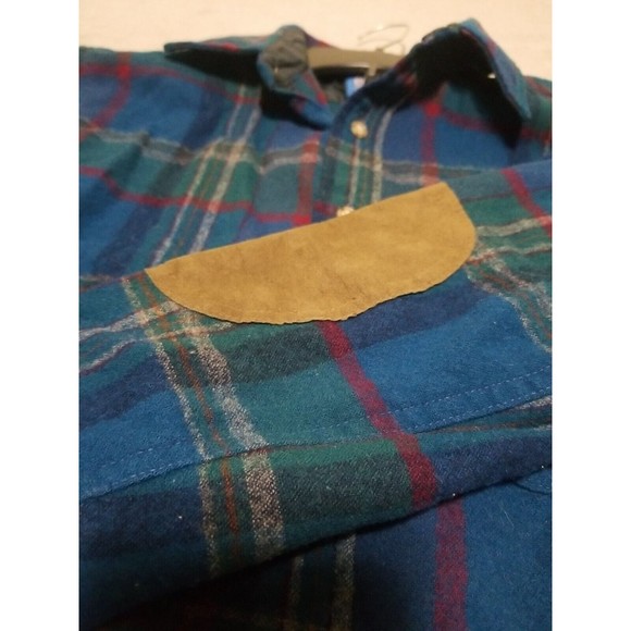 Vintage Men’s Small Pendleton Virgin Wool USA Plaid Long Sleeve suede elbow - Picture 6 of 7